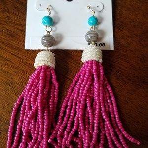 Relativity Pink Beaded Tassel Dangle Earrings